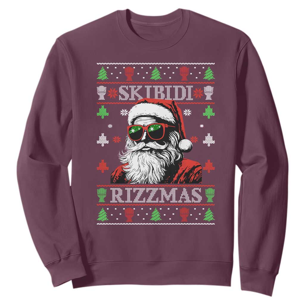 Skibidi Rizzmas Christmas Sweatshirt Rizz Santa Claus Funny Xmas Gen Alpha Ugly Christmas TS10 Maroon Print Your Wear