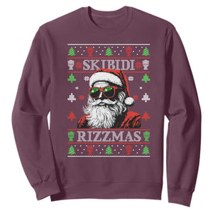 Skibidi Rizzmas Christmas Sweatshirt Rizz Santa Claus Funny Xmas Gen Alpha Ugly Christmas TS10 Maroon Print Your Wear