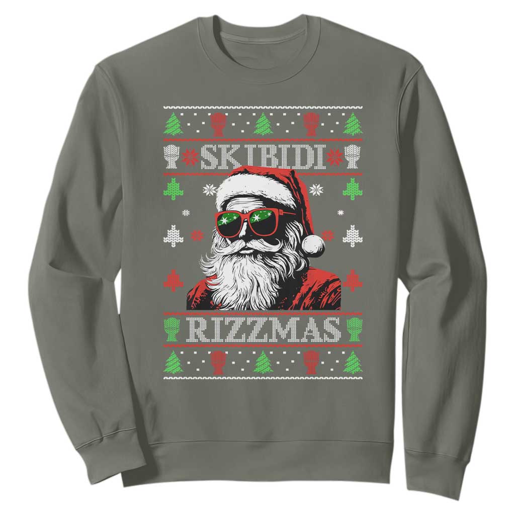 Skibidi Rizzmas Christmas Sweatshirt Rizz Santa Claus Funny Xmas Gen Alpha Ugly Christmas TS10 Military Green Print Your Wear
