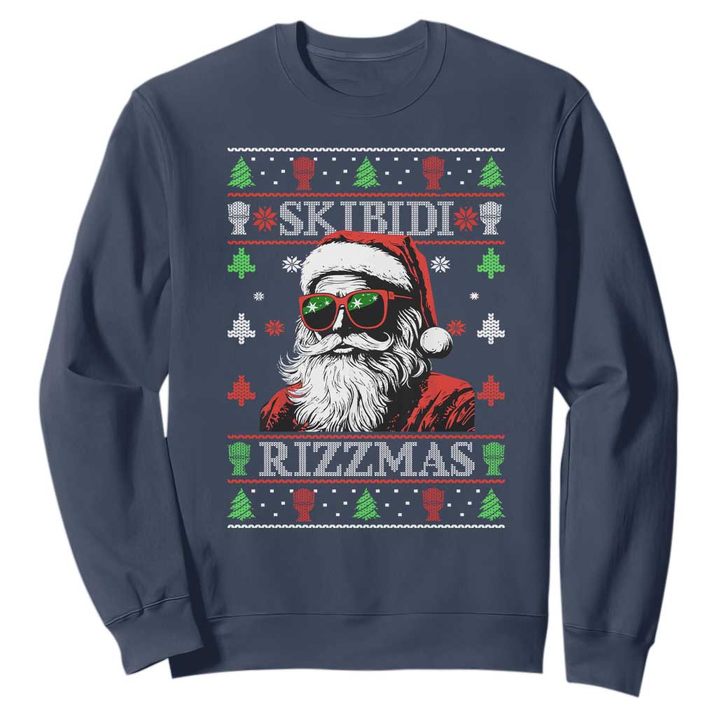 Skibidi Rizzmas Christmas Sweatshirt Rizz Santa Claus Funny Xmas Gen Alpha Ugly Christmas TS10 Navy Print Your Wear