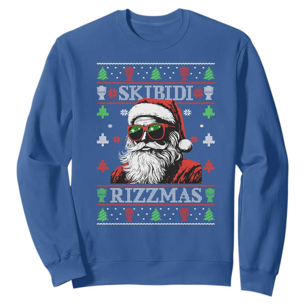 Skibidi Rizzmas Christmas Sweatshirt Rizz Santa Claus Funny Xmas Gen Alpha Ugly Christmas TS10 Royal Blue Print Your Wear