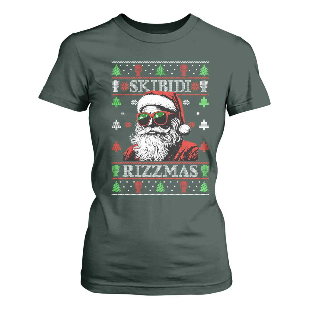 Skibidi Rizzmas Christmas T Shirt For Women Rizz Santa Claus Funny Xmas Gen Alpha Ugly Christmas TS10 Dark Forest Green Print Your Wear