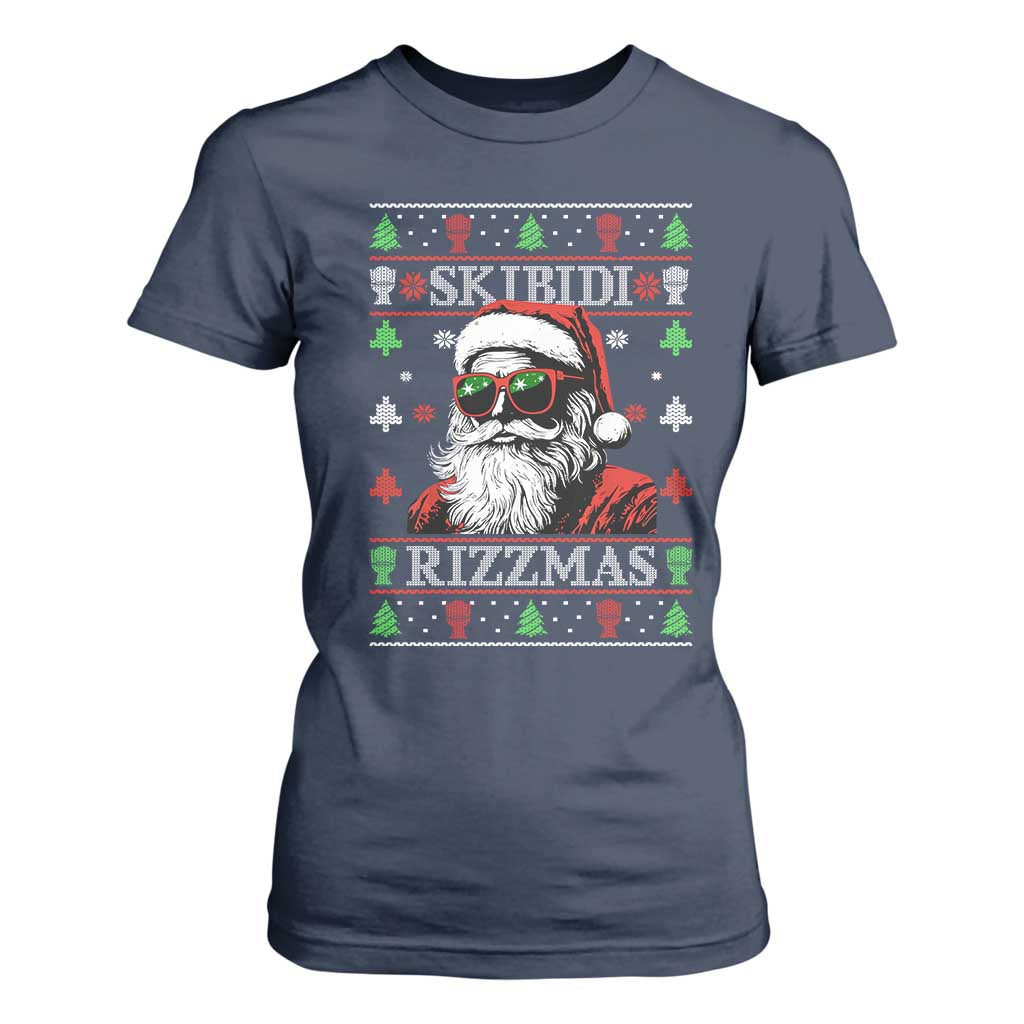 Skibidi Rizzmas Christmas T Shirt For Women Rizz Santa Claus Funny Xmas Gen Alpha Ugly Christmas TS10 Navy Print Your Wear