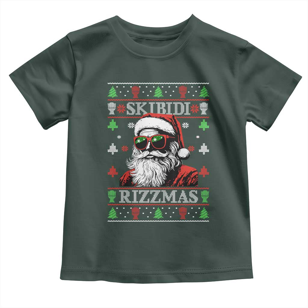 Skibidi Rizzmas Christmas Toddler T Shirt Rizz Santa Claus Funny Xmas Gen Alpha Ugly Christmas TS10 Dark Forest Green Print Your Wear