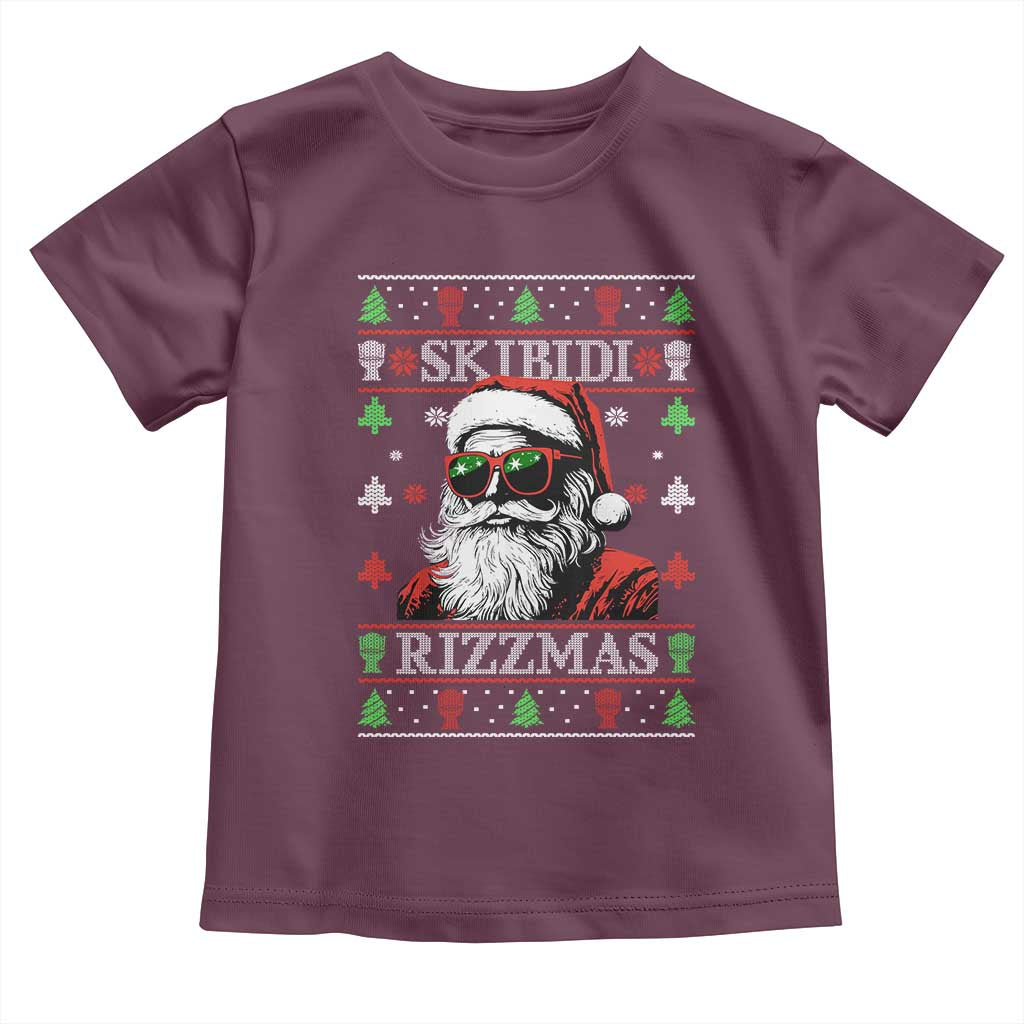 Skibidi Rizzmas Christmas Toddler T Shirt Rizz Santa Claus Funny Xmas Gen Alpha Ugly Christmas TS10 Maroon Print Your Wear