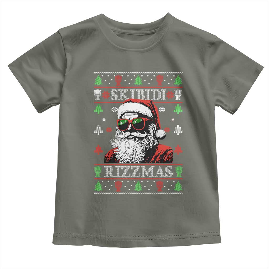 Skibidi Rizzmas Christmas Toddler T Shirt Rizz Santa Claus Funny Xmas Gen Alpha Ugly Christmas TS10 Military Green Print Your Wear