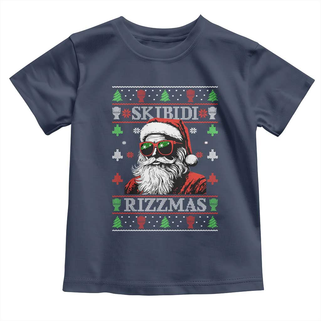 Skibidi Rizzmas Christmas Toddler T Shirt Rizz Santa Claus Funny Xmas Gen Alpha Ugly Christmas TS10 Navy Print Your Wear