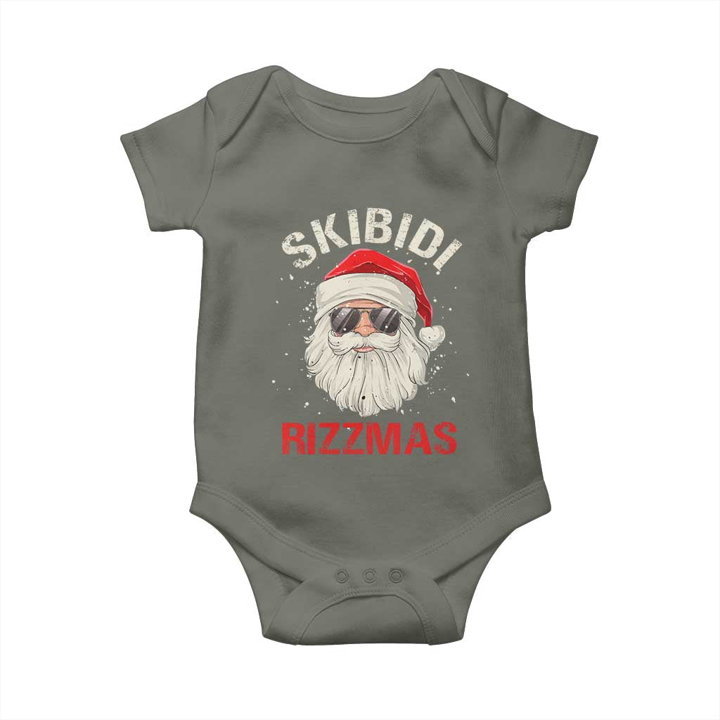 Skibidi Rizzmas Christmas Baby Onesie Rizz Santa Claus Retro Funny Xmas Gen Alpha Kid TS10 Military Green Print Your Wear