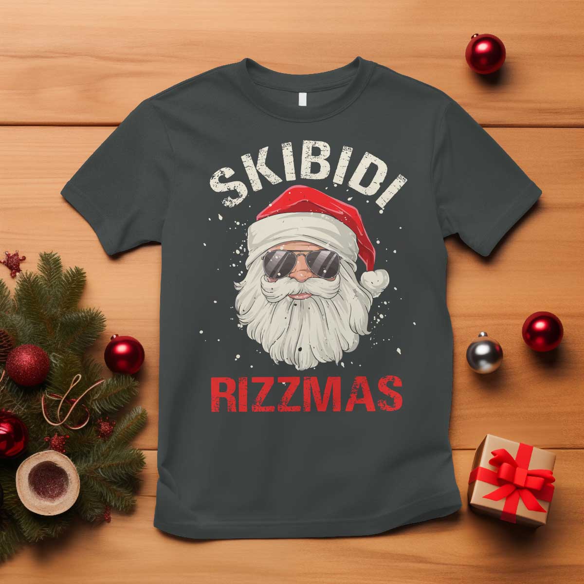 Skibidi Rizzmas Christmas T Shirt Rizz Santa Claus Retro Funny Xmas Gen Alpha Kid TS10 Dark Heather Print Your Wear