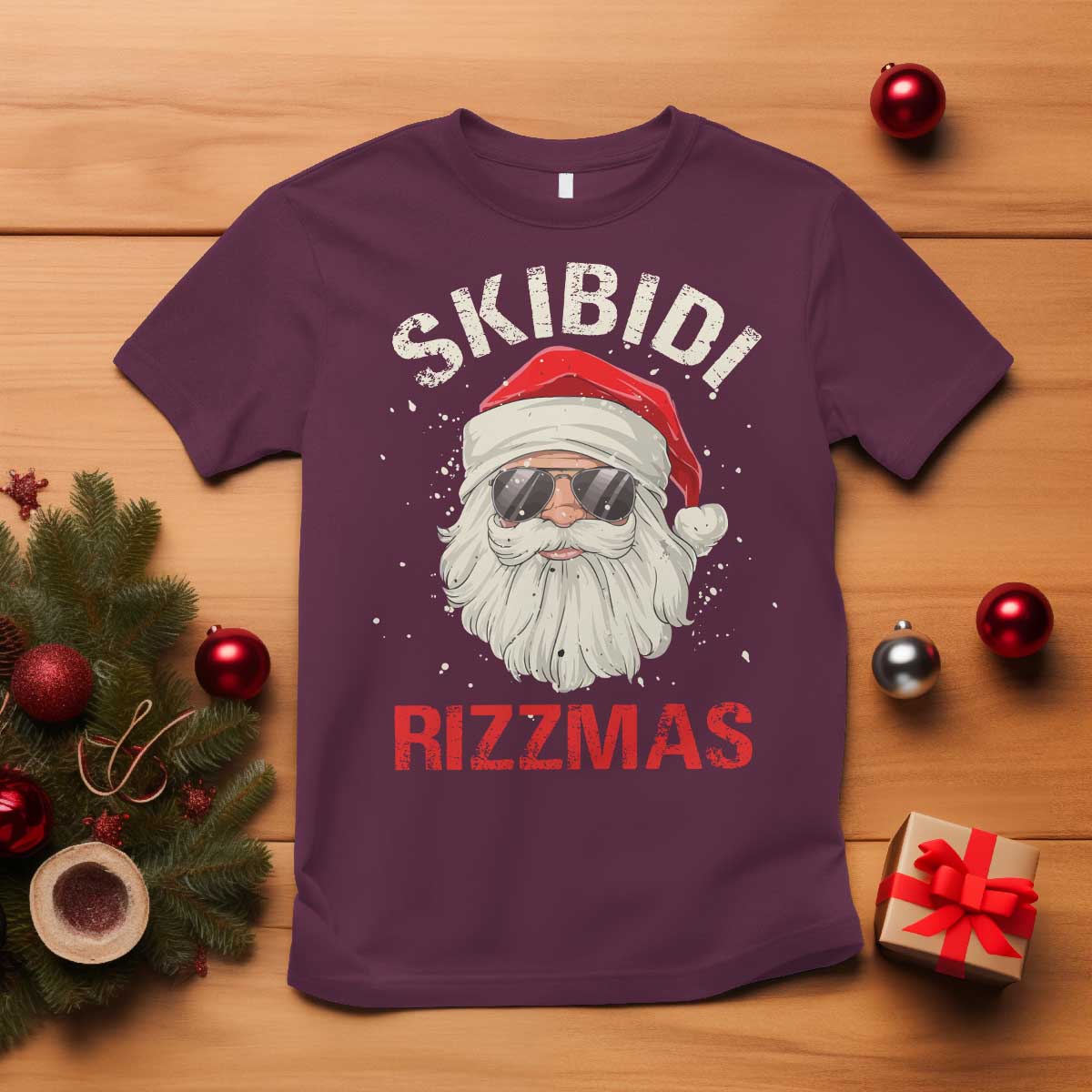 Skibidi Rizzmas Christmas T Shirt Rizz Santa Claus Retro Funny Xmas Gen Alpha Kid TS10 Maroon Print Your Wear