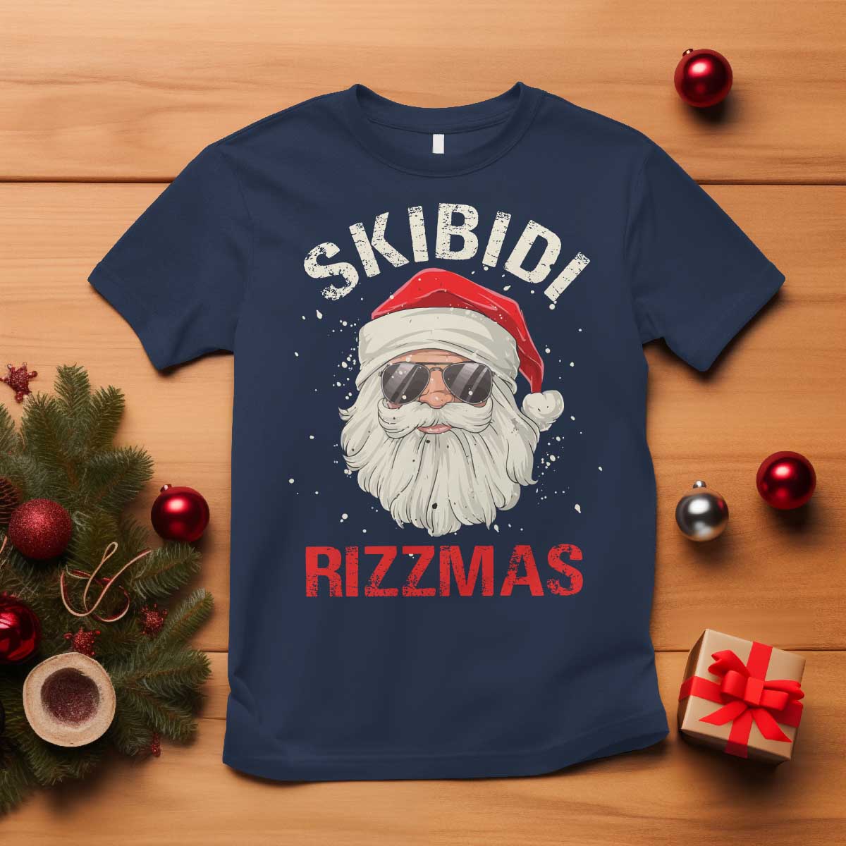 Skibidi Rizzmas Christmas T Shirt Rizz Santa Claus Retro Funny Xmas Gen Alpha Kid TS10 Navy Print Your Wear