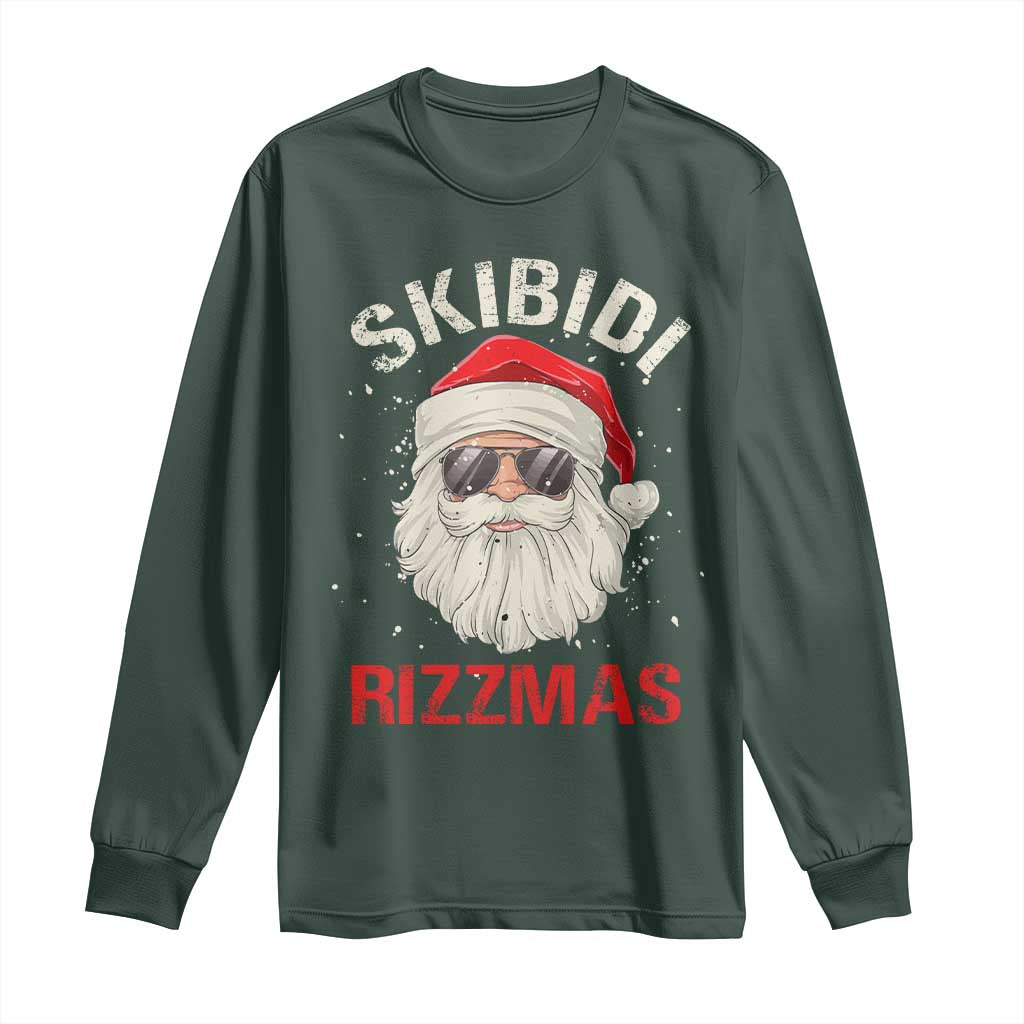Skibidi Rizzmas Christmas Long Sleeve Shirt Rizz Santa Claus Retro Funny Xmas Gen Alpha Kid TS10 Dark Forest Green Print Your Wear