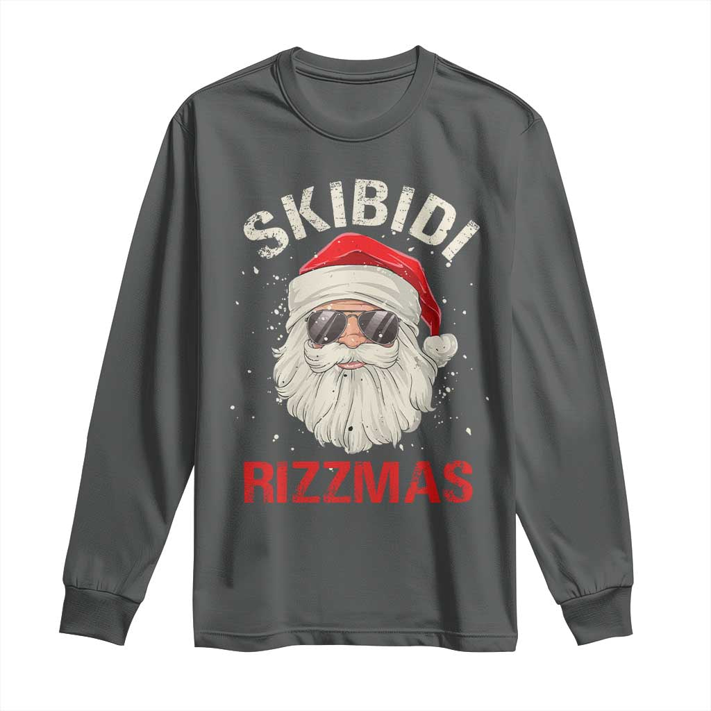 Skibidi Rizzmas Christmas Long Sleeve Shirt Rizz Santa Claus Retro Funny Xmas Gen Alpha Kid TS10 Dark Heather Print Your Wear