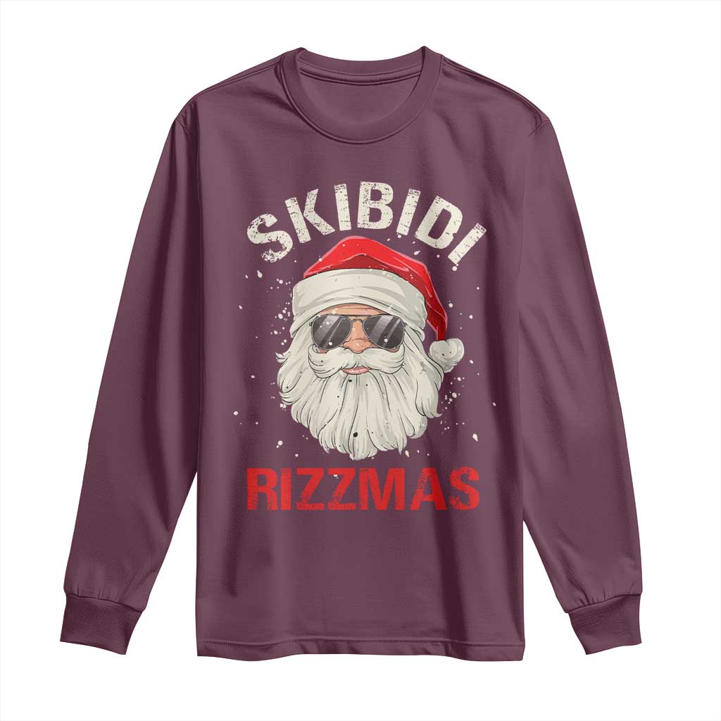 Skibidi Rizzmas Christmas Long Sleeve Shirt Rizz Santa Claus Retro Funny Xmas Gen Alpha Kid TS10 Maroon Print Your Wear