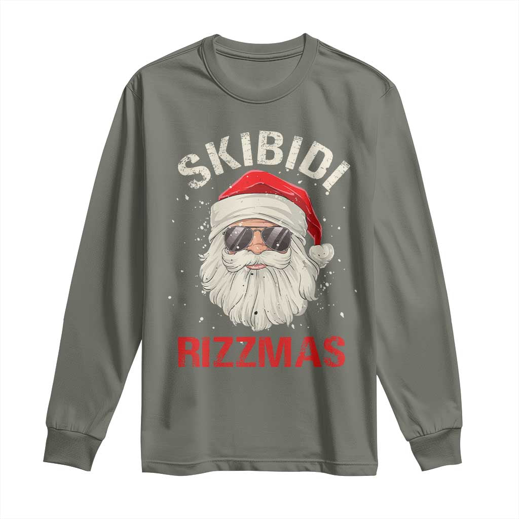 Skibidi Rizzmas Christmas Long Sleeve Shirt Rizz Santa Claus Retro Funny Xmas Gen Alpha Kid TS10 Military Green Print Your Wear