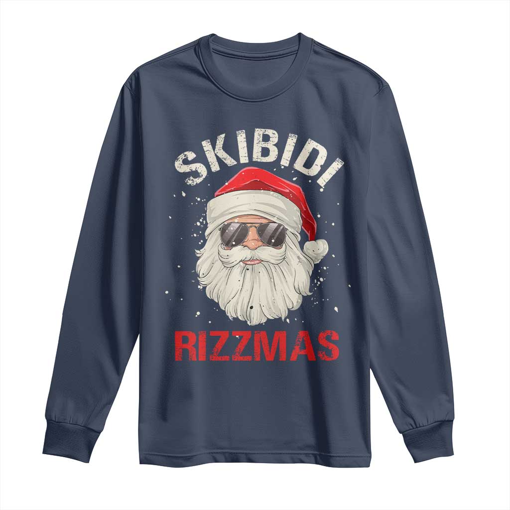 Skibidi Rizzmas Christmas Long Sleeve Shirt Rizz Santa Claus Retro Funny Xmas Gen Alpha Kid TS10 Navy Print Your Wear
