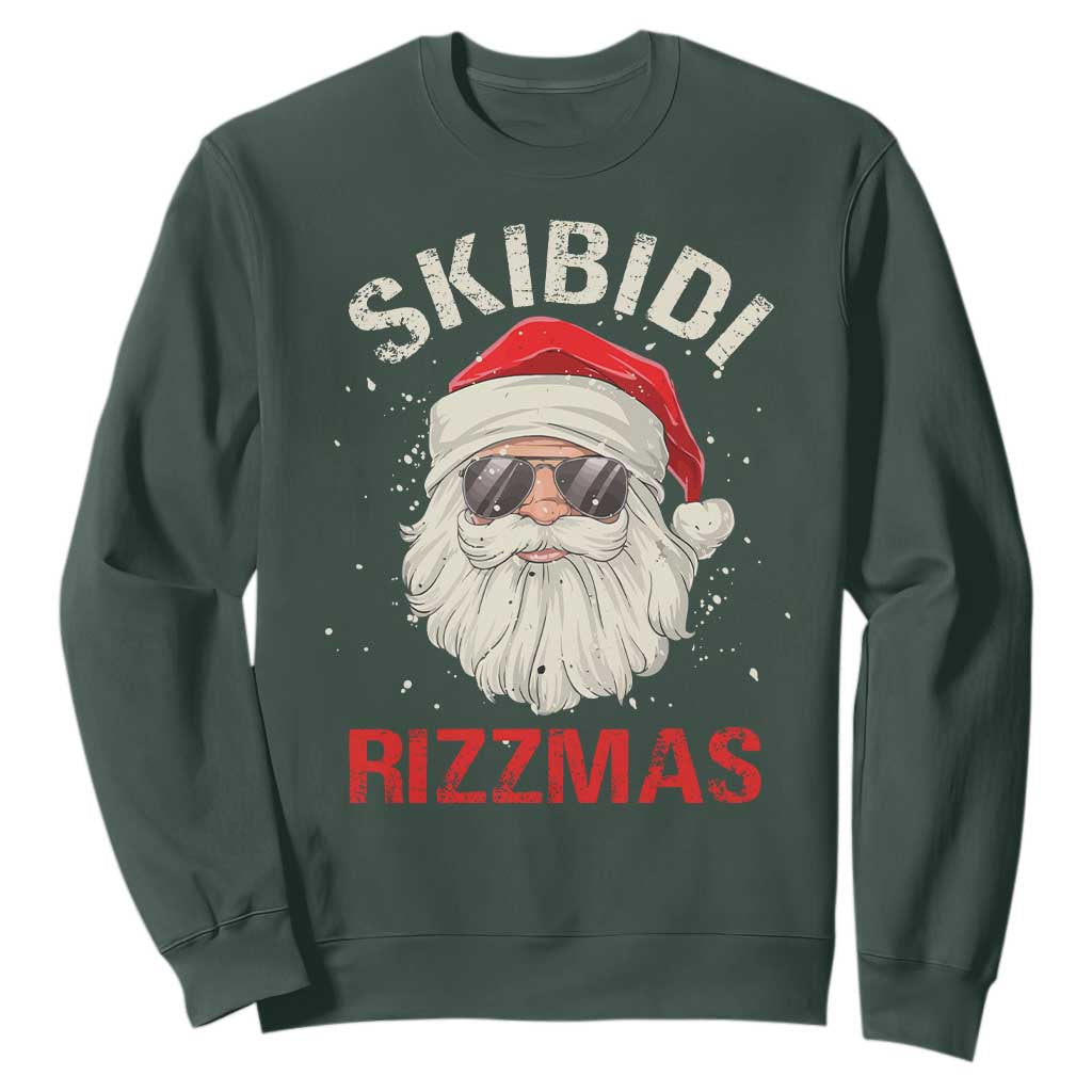 Skibidi Rizzmas Christmas Sweatshirt Rizz Santa Claus Retro Funny Xmas Gen Alpha Kid TS10 Dark Forest Green Print Your Wear