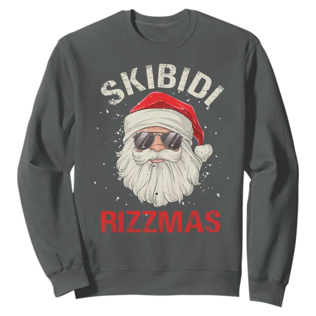 Skibidi Rizzmas Christmas Sweatshirt Rizz Santa Claus Retro Funny Xmas Gen Alpha Kid TS10 Dark Heather Print Your Wear