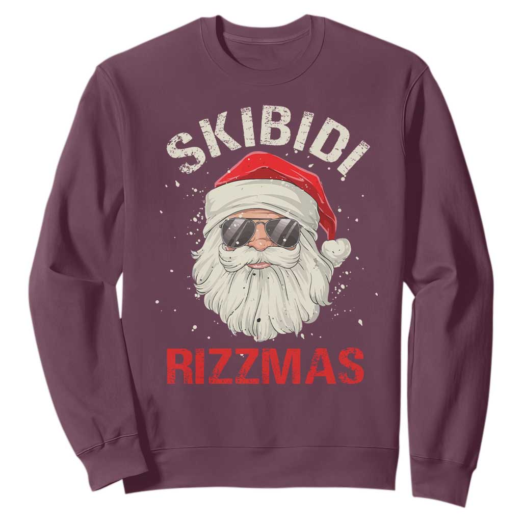 Skibidi Rizzmas Christmas Sweatshirt Rizz Santa Claus Retro Funny Xmas Gen Alpha Kid TS10 Maroon Print Your Wear