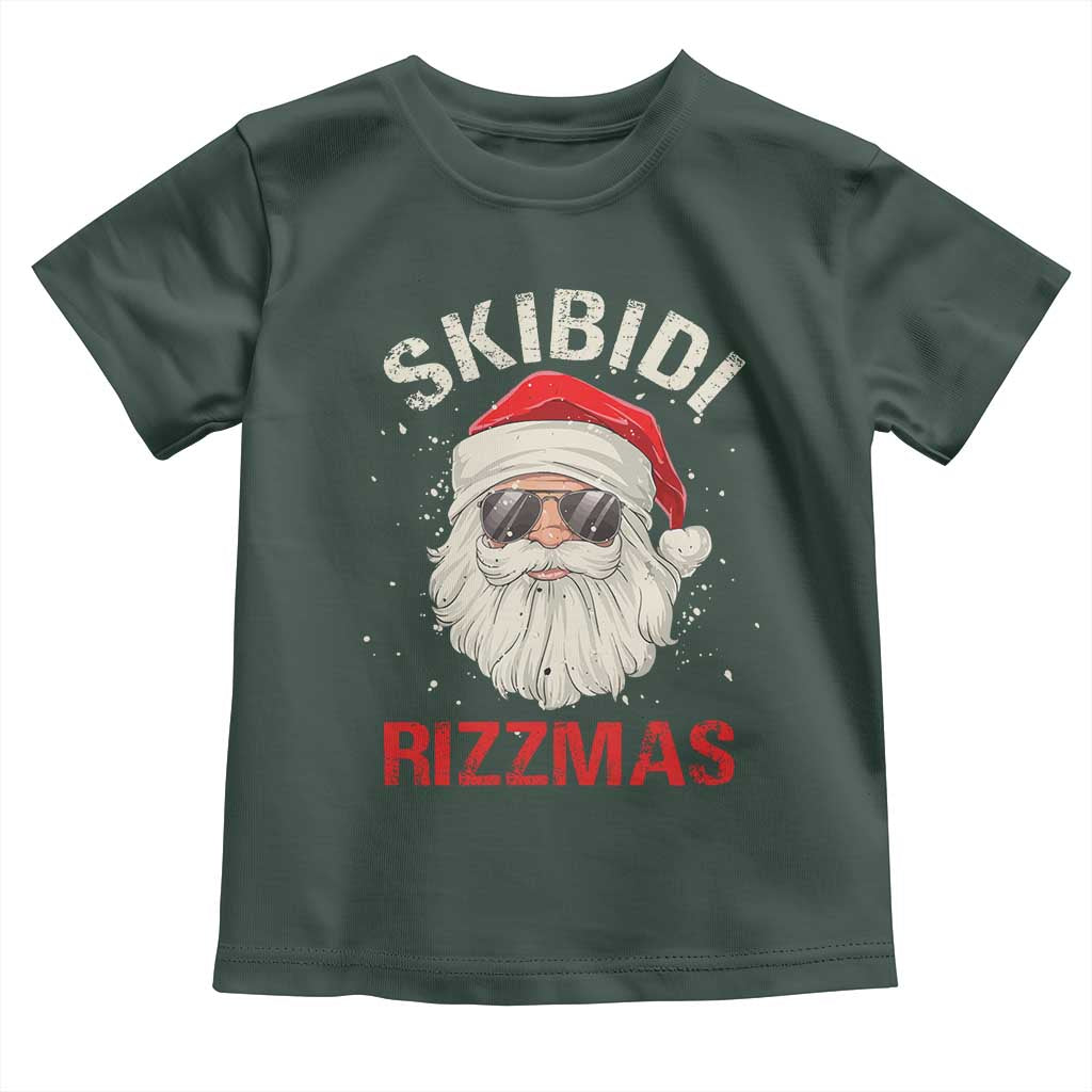 Skibidi Rizzmas Christmas Toddler T Shirt Rizz Santa Claus Retro Funny Xmas Gen Alpha Kid TS10 Dark Forest Green Print Your Wear