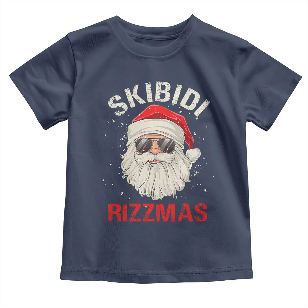 Skibidi Rizzmas Christmas Toddler T Shirt Rizz Santa Claus Retro Funny Xmas Gen Alpha Kid TS10 Navy Print Your Wear