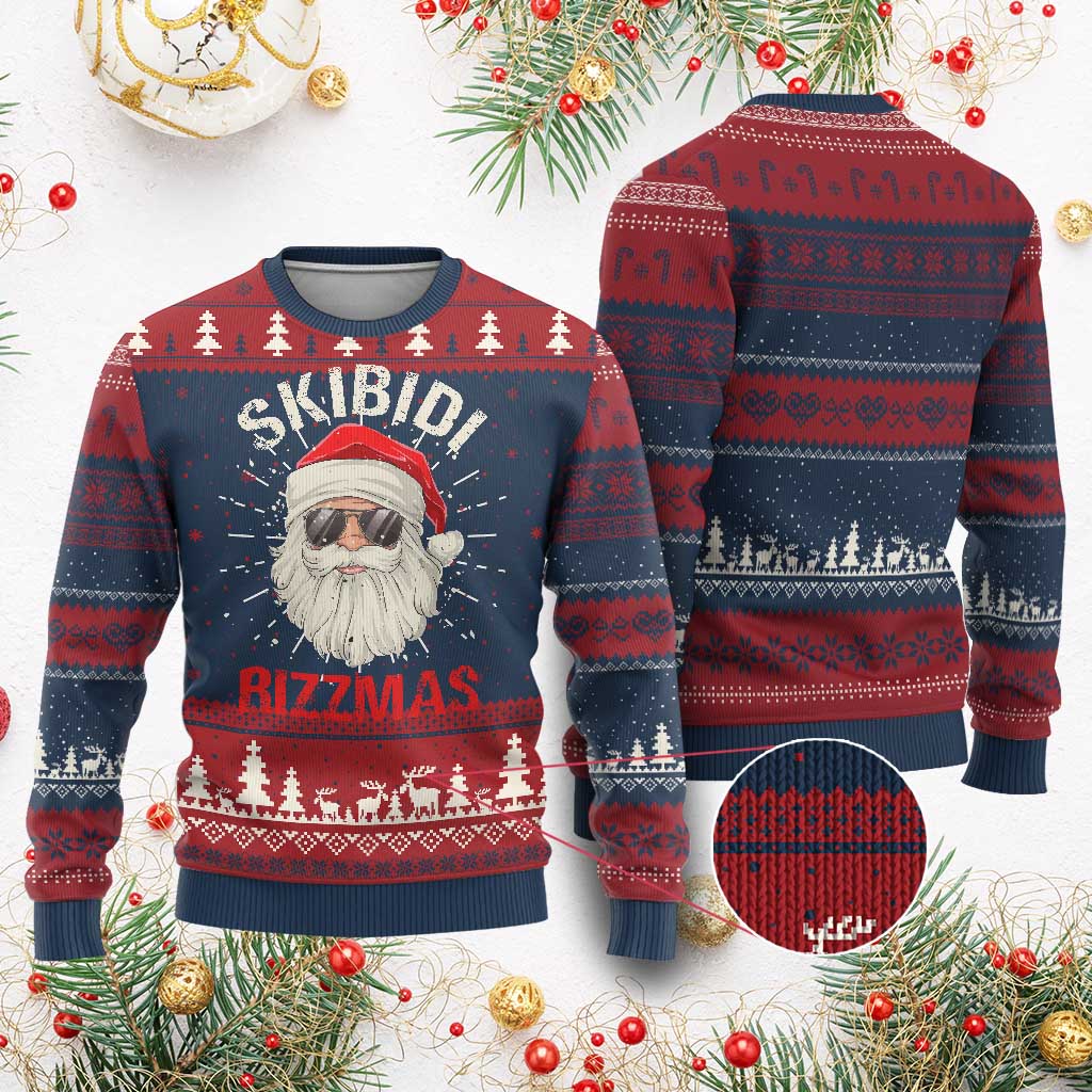 Skibidi Rizzmas Xmas Ugly Christmas Sweater Rizz Santa Claus Retro Funny Xmas Gen Alpha Kid TS10 Burgundy Print Your Wear