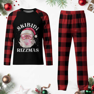Skibidi Rizzmas Xmas Plaid Pajama Set Rizz Santa Pink Bubble Gum Funny Xmas Gen Alpha Girl Kids TS10 Buffalo Plaid Print Your Wear