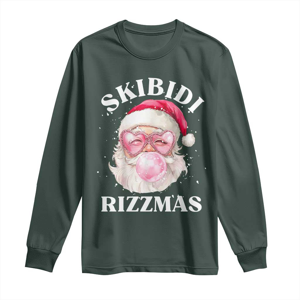 Skibidi Rizzmas Christmas Long Sleeve Shirt Rizz Santa Pink Bubble Gum Funny Xmas Gen Alpha Girl Kids TS10 Dark Forest Green Print Your Wear