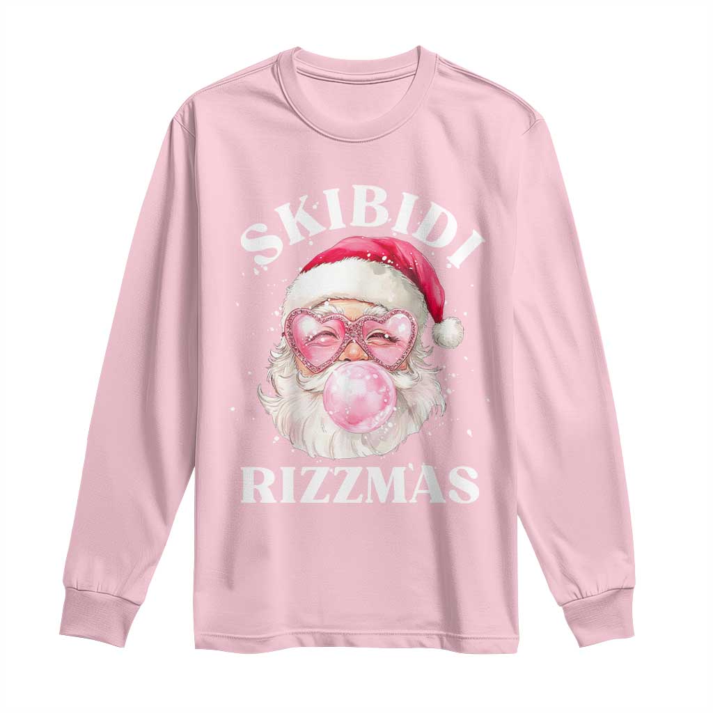 Skibidi Rizzmas Christmas Long Sleeve Shirt Rizz Santa Pink Bubble Gum Funny Xmas Gen Alpha Girl Kids TS10 Light Pink Print Your Wear