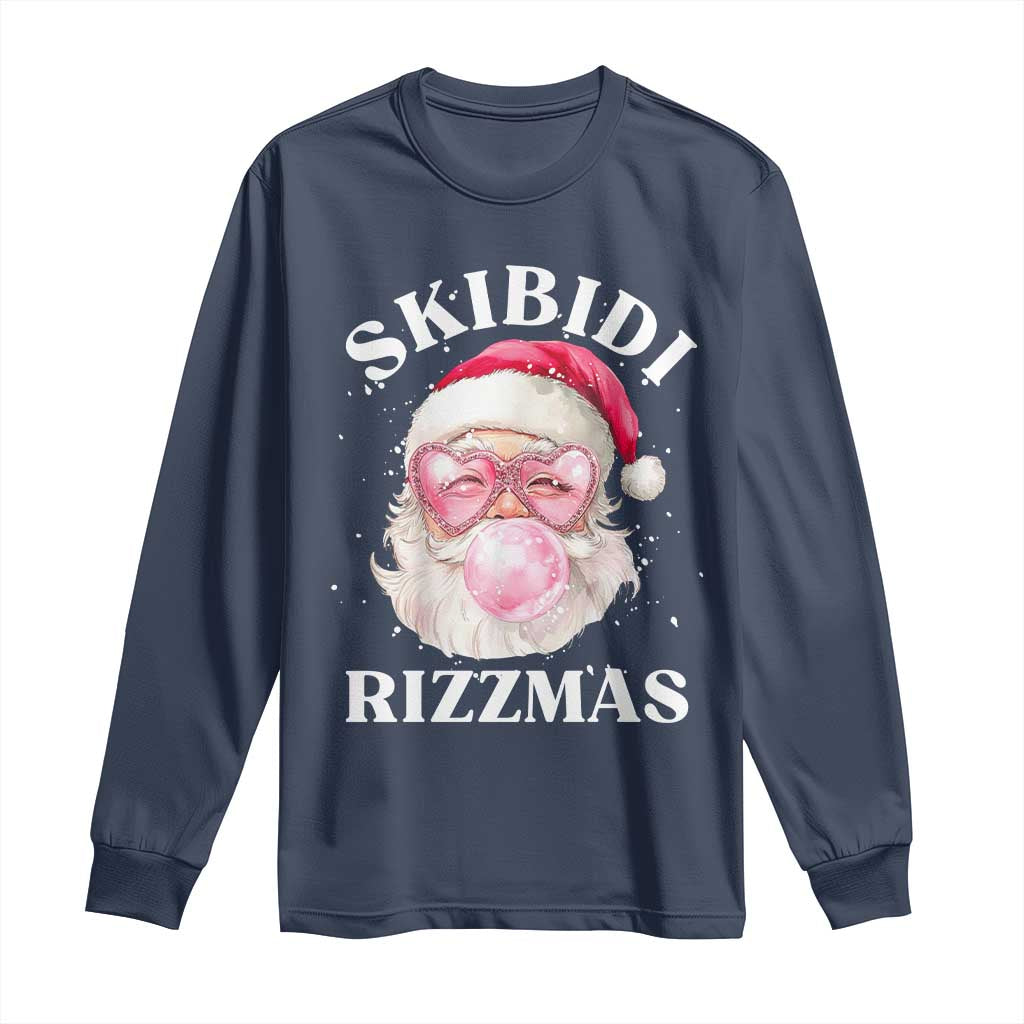 Skibidi Rizzmas Christmas Long Sleeve Shirt Rizz Santa Pink Bubble Gum Funny Xmas Gen Alpha Girl Kids TS10 Navy Print Your Wear