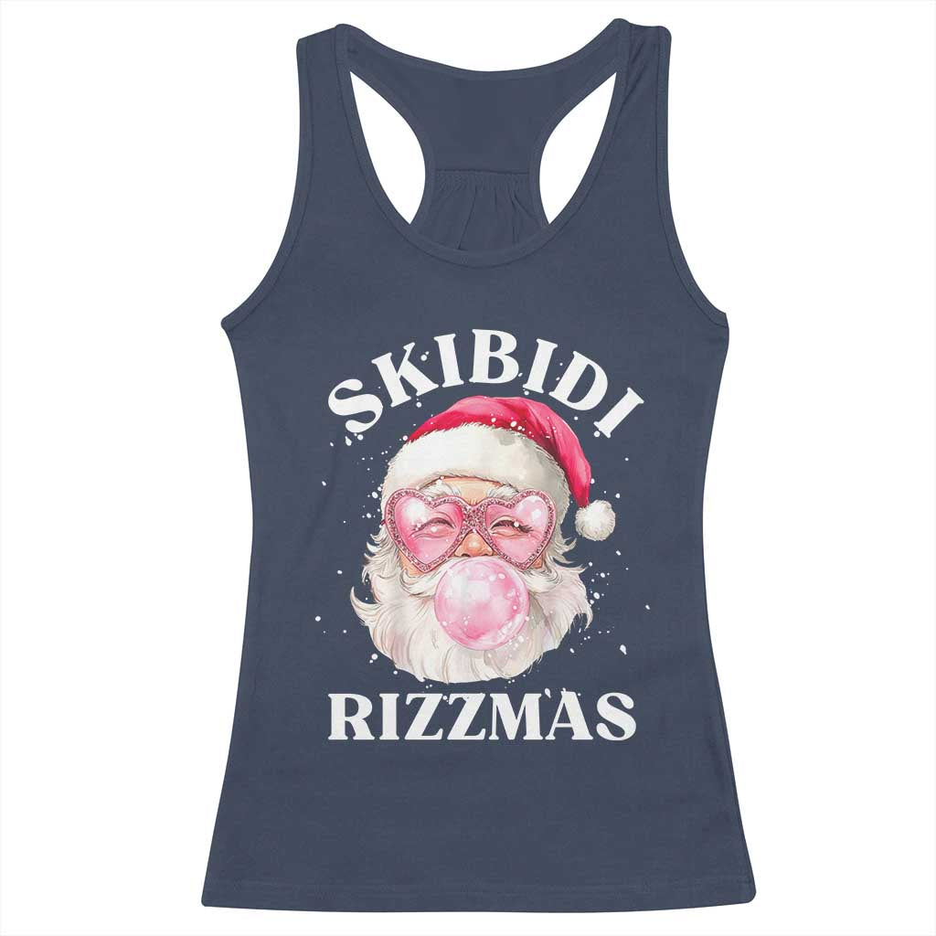 Skibidi Rizzmas Christmas Racerback Tank Top Rizz Santa Pink Bubble Gum Funny Xmas Gen Alpha Girl Kids TS10 Navy Print Your Wear