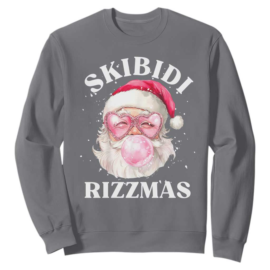 Skibidi Rizzmas Christmas Sweatshirt Rizz Santa Pink Bubble Gum Funny Xmas Gen Alpha Girl Kids TS10 Charcoal Print Your Wear