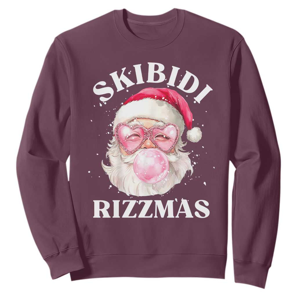 Skibidi Rizzmas Christmas Sweatshirt Rizz Santa Pink Bubble Gum Funny Xmas Gen Alpha Girl Kids TS10 Maroon Print Your Wear