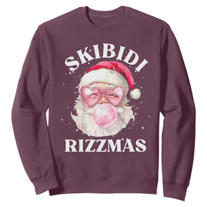 Skibidi Rizzmas Christmas Sweatshirt Rizz Santa Pink Bubble Gum Funny Xmas Gen Alpha Girl Kids TS10 Maroon Print Your Wear