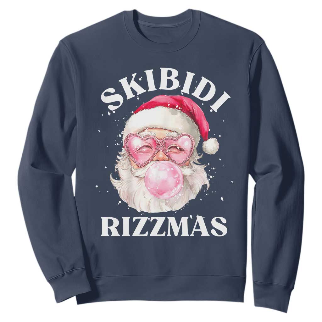 Skibidi Rizzmas Christmas Sweatshirt Rizz Santa Pink Bubble Gum Funny Xmas Gen Alpha Girl Kids TS10 Navy Print Your Wear