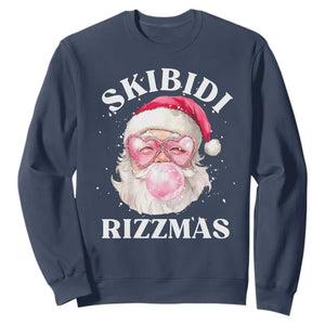 Skibidi Rizzmas Christmas Sweatshirt Rizz Santa Pink Bubble Gum Funny Xmas Gen Alpha Girl Kids TS10 Navy Print Your Wear