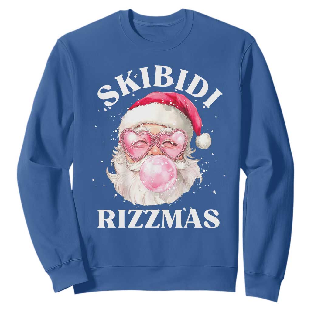 Skibidi Rizzmas Christmas Sweatshirt Rizz Santa Pink Bubble Gum Funny Xmas Gen Alpha Girl Kids TS10 Royal Blue Print Your Wear