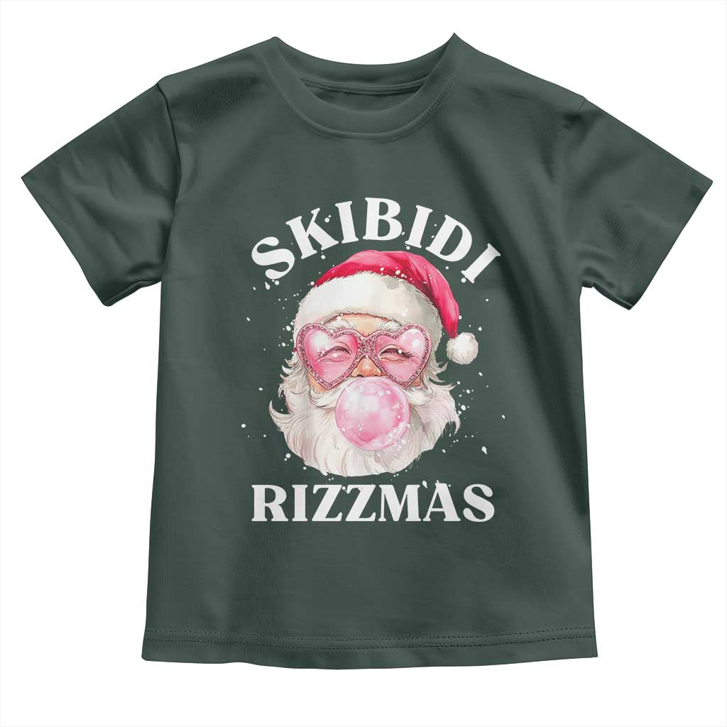 Skibidi Rizzmas Christmas Toddler T Shirt Rizz Santa Pink Bubble Gum Funny Xmas Gen Alpha Girl Kids TS10 Dark Forest Green Print Your Wear