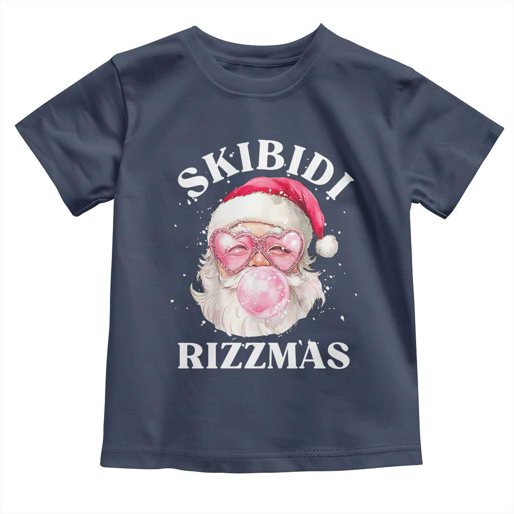 Skibidi Rizzmas Christmas Toddler T Shirt Rizz Santa Pink Bubble Gum Funny Xmas Gen Alpha Girl Kids TS10 Navy Print Your Wear