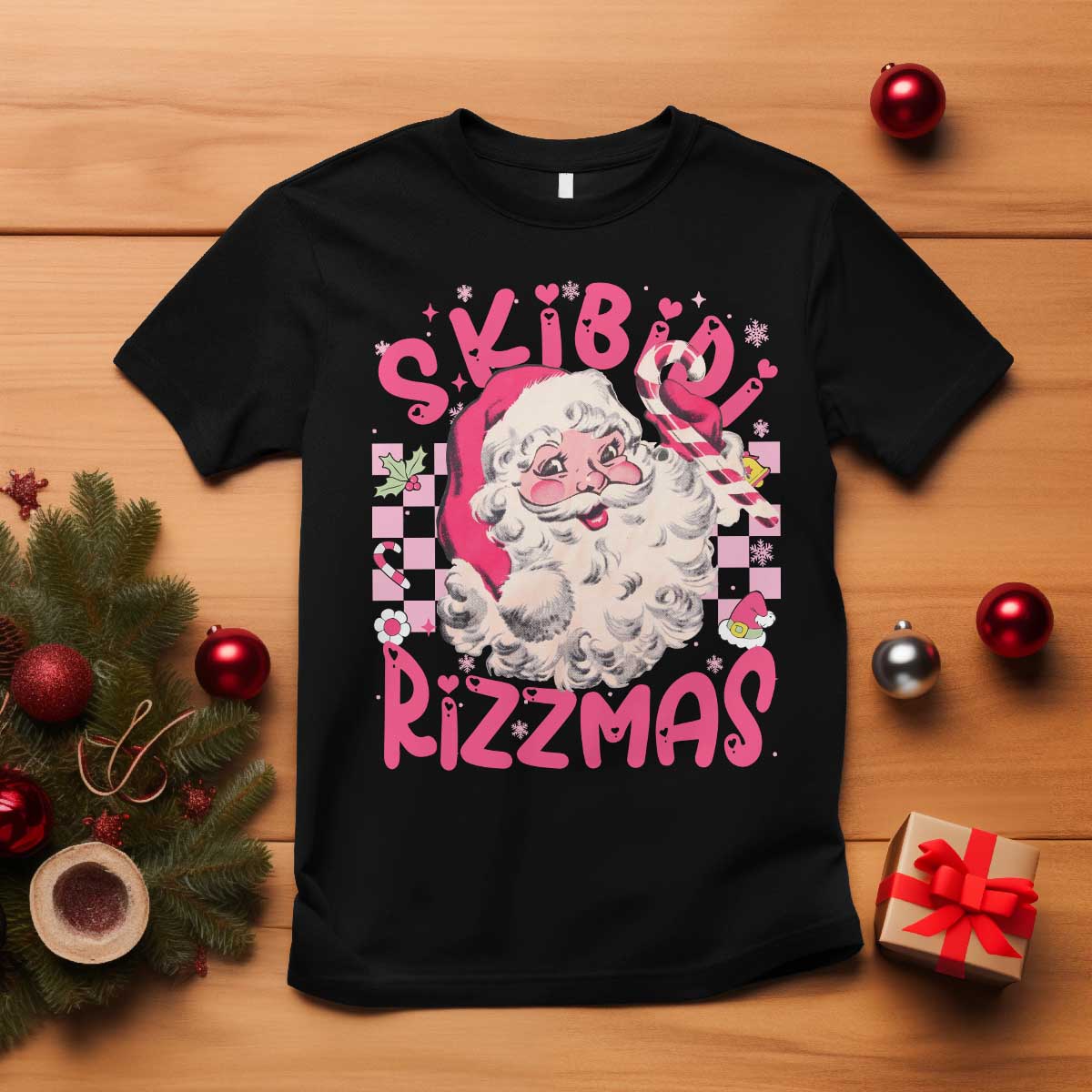 SKIBIDI Rizzmas Santa T Shirt Rizz Santa Pink Groovy Funny Xmas Gen Alpha Girl Kids TS10 Black Print Your Wear