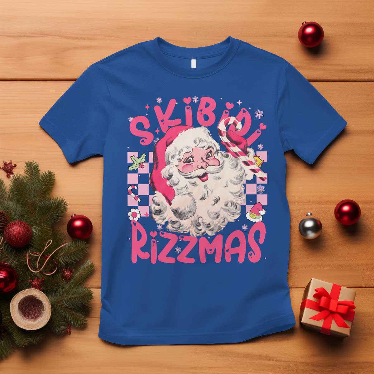 SKIBIDI Rizzmas Santa T Shirt Rizz Santa Pink Groovy Funny Xmas Gen Alpha Girl Kids TS10 Royal Blue Print Your Wear