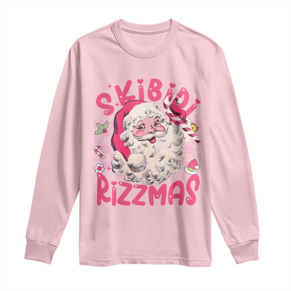 SKIBIDI Rizzmas Santa Long Sleeve Shirt Rizz Santa Pink Groovy Funny Xmas Gen Alpha Girl Kids TS10 Light Pink Print Your Wear