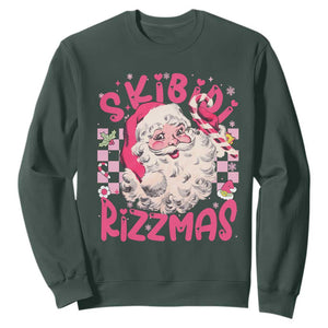 SKIBIDI Rizzmas Santa Sweatshirt Rizz Santa Pink Groovy Funny Xmas Gen Alpha Girl Kids TS10 Dark Forest Green Print Your Wear
