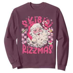 SKIBIDI Rizzmas Santa Sweatshirt Rizz Santa Pink Groovy Funny Xmas Gen Alpha Girl Kids TS10 Maroon Print Your Wear
