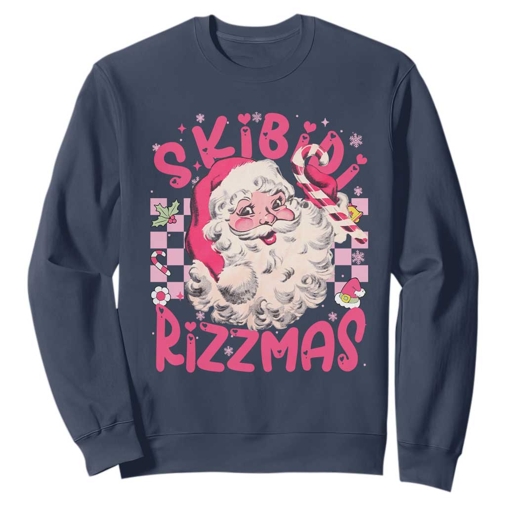 SKIBIDI Rizzmas Santa Sweatshirt Rizz Santa Pink Groovy Funny Xmas Gen Alpha Girl Kids TS10 Navy Print Your Wear