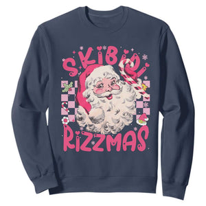 SKIBIDI Rizzmas Santa Sweatshirt Rizz Santa Pink Groovy Funny Xmas Gen Alpha Girl Kids TS10 Navy Print Your Wear