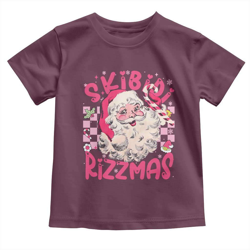 SKIBIDI Rizzmas Santa Toddler T Shirt Rizz Santa Pink Groovy Funny Xmas Gen Alpha Girl Kids TS10 Maroon Print Your Wear