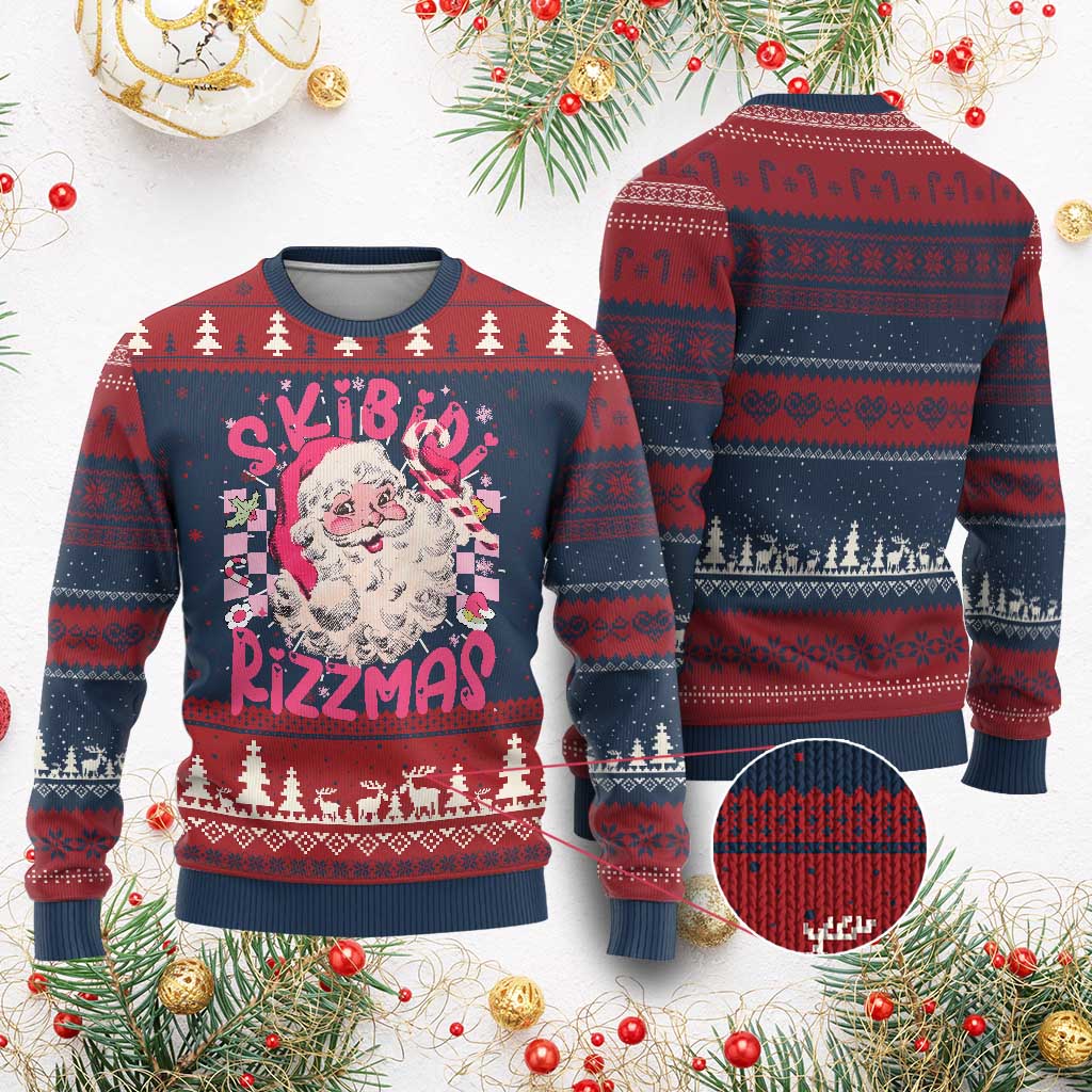 SKIBIDI Rizzmas Santa Ugly Christmas Sweater Rizz Santa Pink Groovy Funny Xmas Gen Alpha Girl Kids TS10 Burgundy Print Your Wear