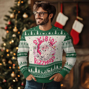 SKIBIDI Rizzmas Santa Ugly Christmas Sweater Rizz Santa Pink Groovy Funny Xmas Gen Alpha Girl Kids TS10 Green Print Your Wear