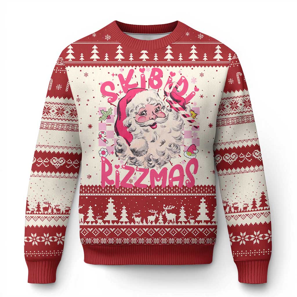 SKIBIDI Rizzmas Santa Ugly Christmas Sweater Rizz Santa Pink Groovy Funny Xmas Gen Alpha Girl Kids TS10 Red Print Your Wear